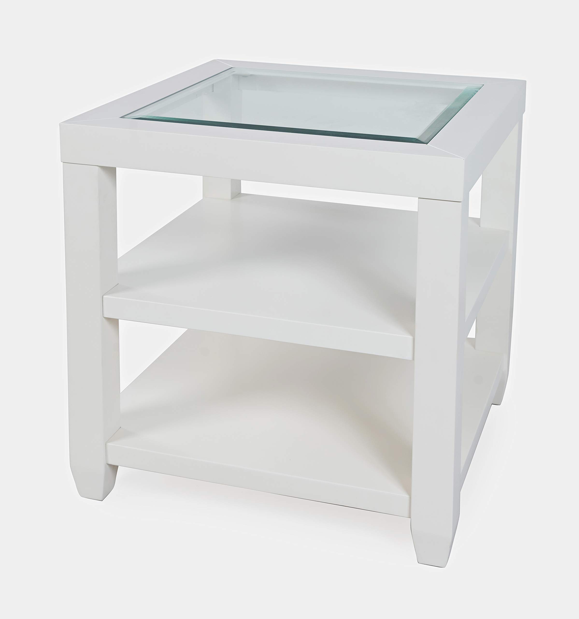 Jofran Urban Icon Glass Inlay End Table with Storage Shelf - Modern Accent Table for Living Room, Bedroom & Office - Nightstand with Storage Space for Books, Remote & Decor