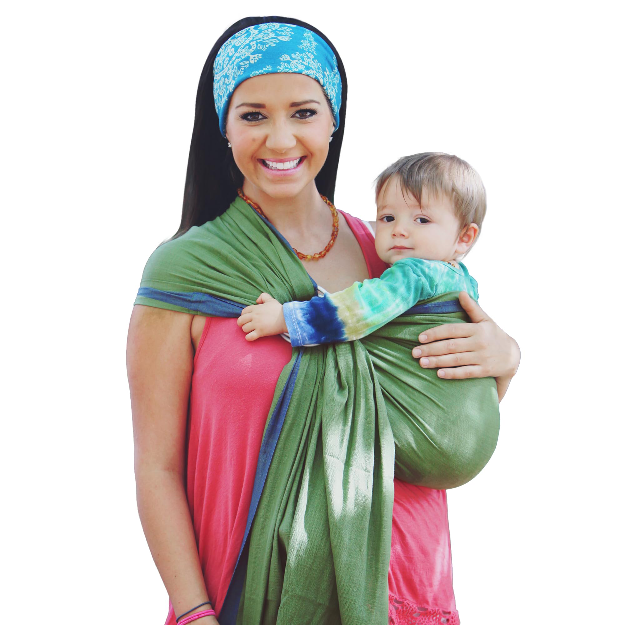 Organic Cotton Baby Wrap Sling Carrier for Newborns & Toddlers 8-35 lbs - Adjustable Hip Seat Infant Carrier - Soft Breathable Babywearing Wrap for Hands-Free Parenting - Perfect Baby Shower Gift for Moms - Nursing Cover & Ergonomic Support (Fern Green) - Ideal for Shopping, Travel & Breastfeeding