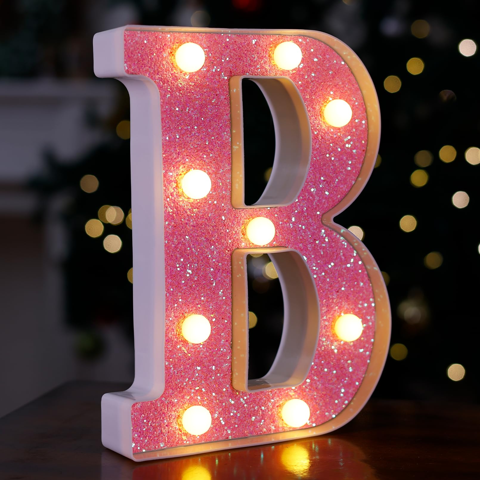 Pink Glitter LED Marquee Letter B - Battery Powered Light Up Alphabet Sign for Home, Party, Wedding, Birthday & Christmas Decor - Perfect for Girls' Room, Night Bar & Gift Giving