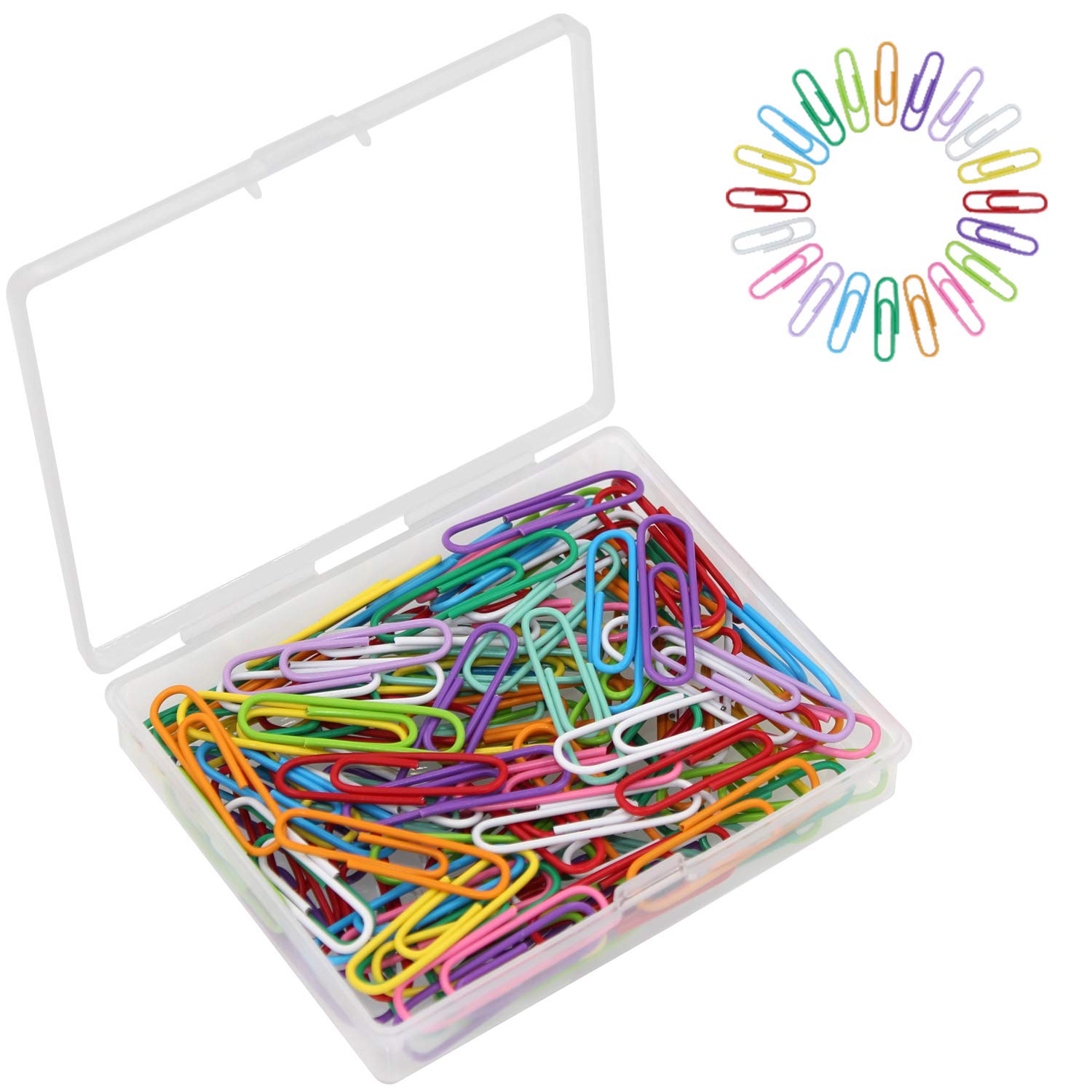 100pcs Colorful 33mm Paper Clips with Plastic Storage Box - Bulk Office Supplies for Organizing Documents, School Projects & Home Office Use