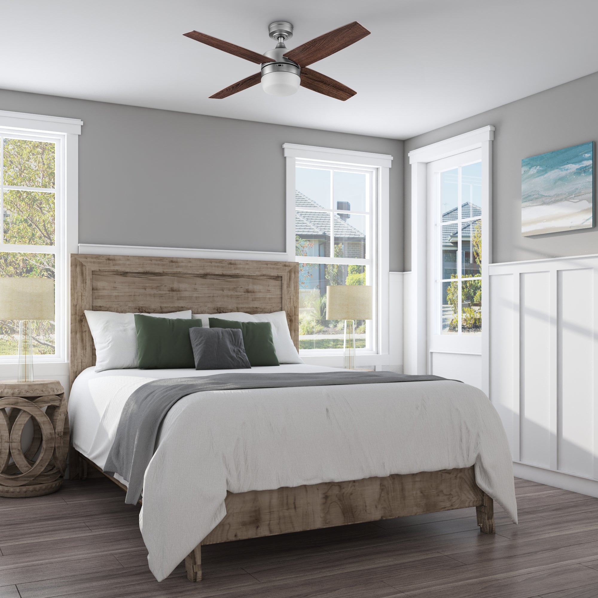 44 Inch Brushed Nickel Ceiling Fan with Remote Control - Modern Cooling for Living Room, Bedroom & Office