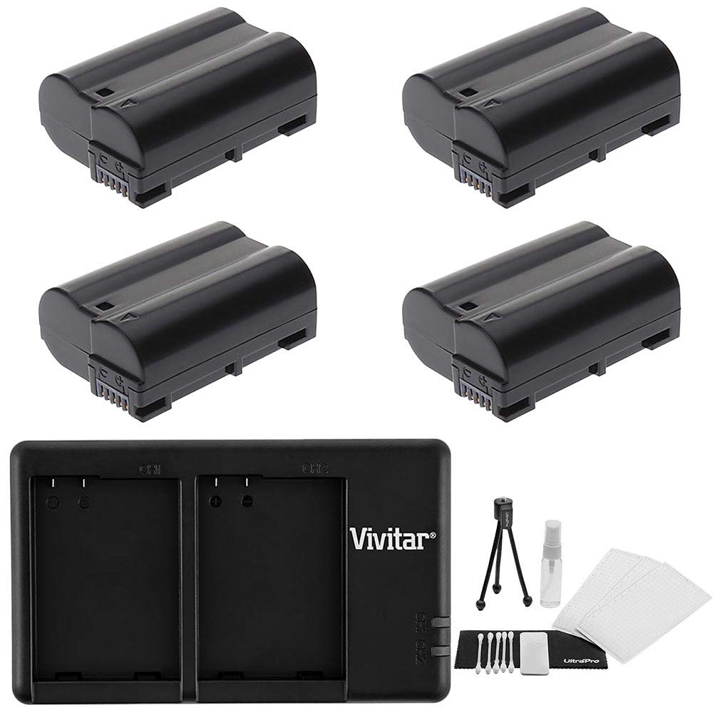 4-Pack EN-EL15C / EN-EL15 High-Capacity Rechargeable Batteries with Fast Dual USB Charger for Nikon D850 D750 D500 D810 DSLR Cameras - Perfect for Travel Photography & Professional Shooting Sessions