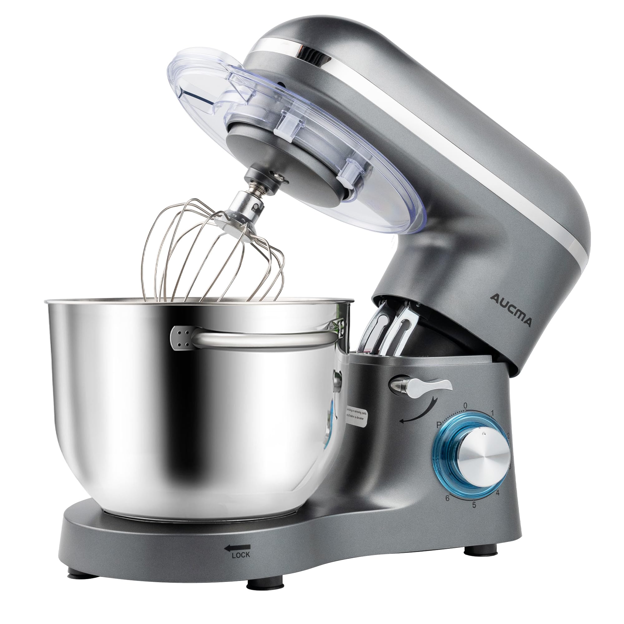 Aucma 6.5-QT 660W Stand Mixer - 6-Speed Tilt-Head Electric Kitchen Mixer with Dough Hook, Wire Whip & Beater (Gray) - Perfect for Baking Cakes, Cookies, Bread & More