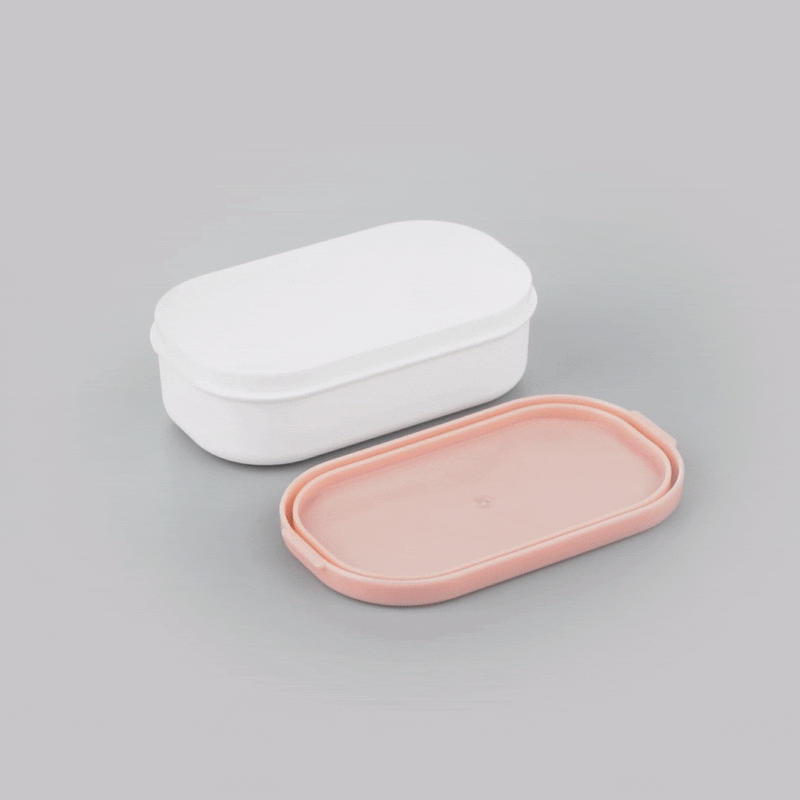 Bento Tek 3 oz White Buddha Box Snack & Sauce Containers with Pink Lids - 4-Pack (3.75