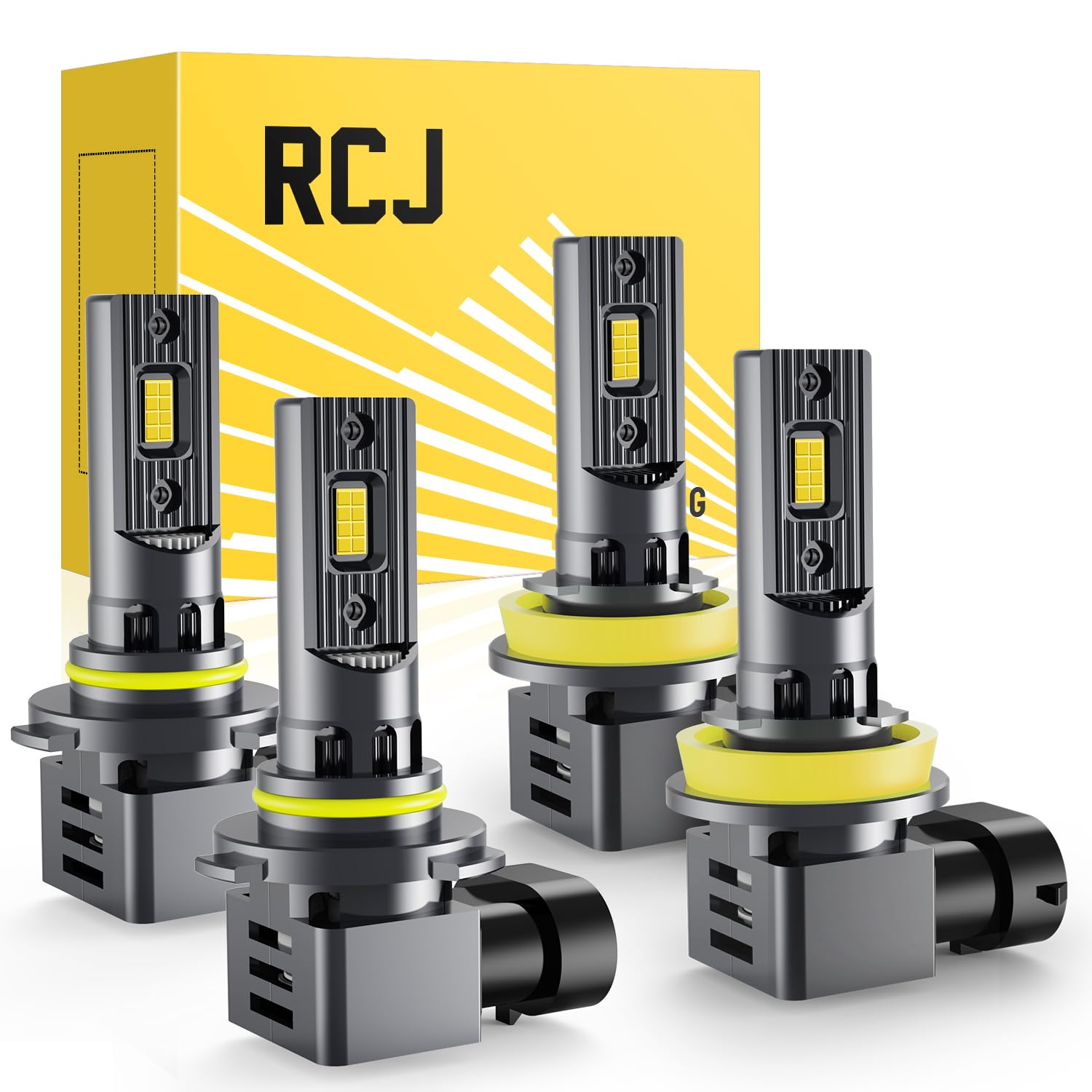 RCJ H11 9005 LED Light Bulbs Combo - 200W 60000LM Super Bright 6000K Cool White Fog Lights (Pack of 4) - Plug & Play for Cars, Trucks, SUVs - Perfect for Night Driving & Off-Road Adventures