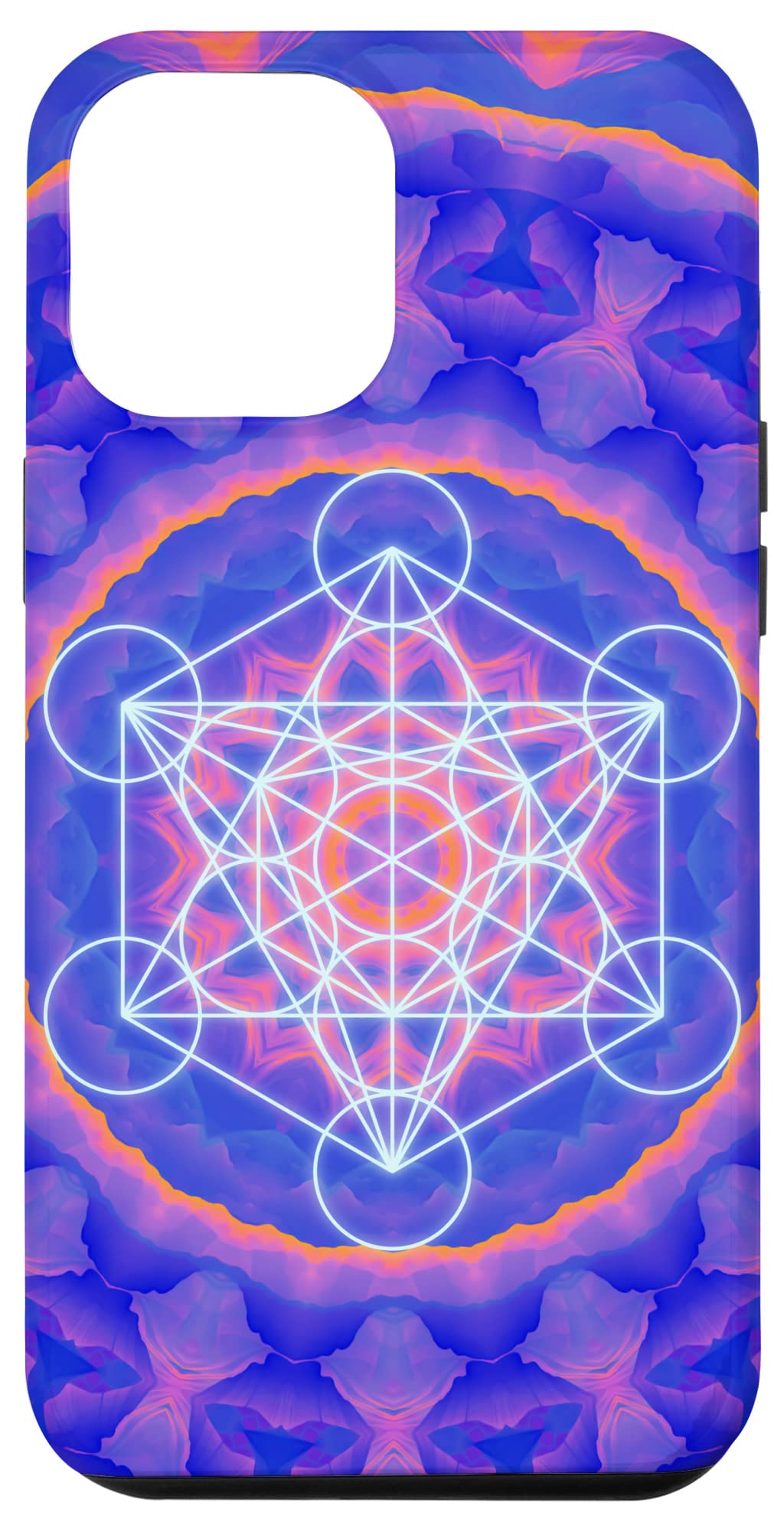 iPhone 12 Pro Max Case - Metatron's Cube Sacred Geometry Design, Blue Orange Kaleidoscope Pattern, Durable Protective Cover for Everyday Use & Spiritual Inspiration