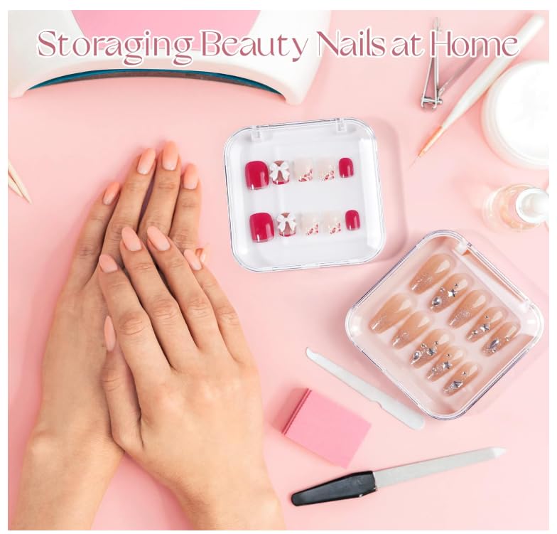 12PCS Clear Acrylic Nail Tip Display Storage Box - Press On Nail Organizer for Salon & Home Use - Perfect for Nail Art Practice, Manicure Storage & Nail Extension Organization