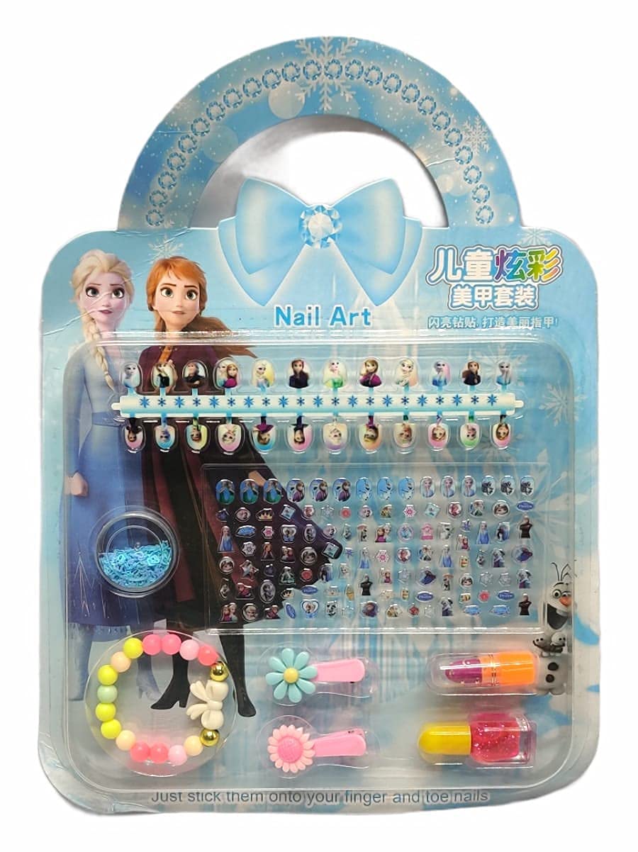 Arpit Mart Princess Nail Art Kit for Kids - Non-Toxic Water-Based Press On Nails, Nail Stickers, Polish, Clips & Bracelet Set | Perfect for Birthday Parties, Playdates & Dress-Up Fun