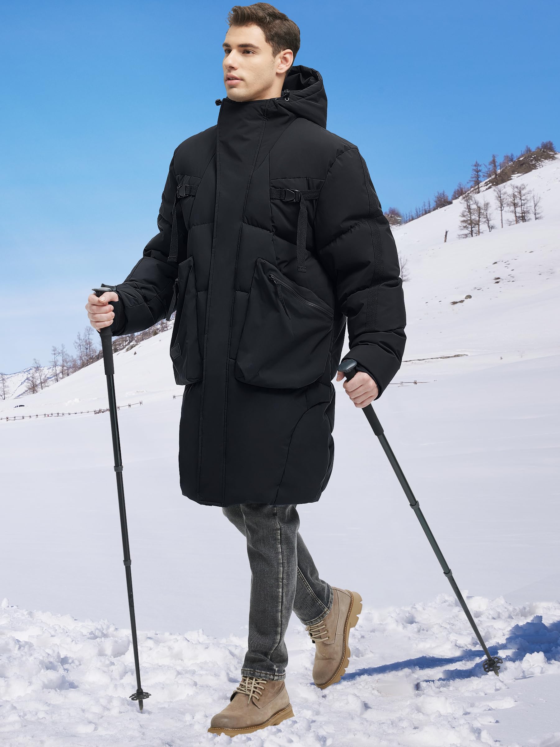 2024 Men's Waterproof Winter Jacket - Heavyweight Hooded Long Coat for Cold Weather | Warm & Windproof Outdoor Snow Coat for Hiking, Skiing & Daily Wear