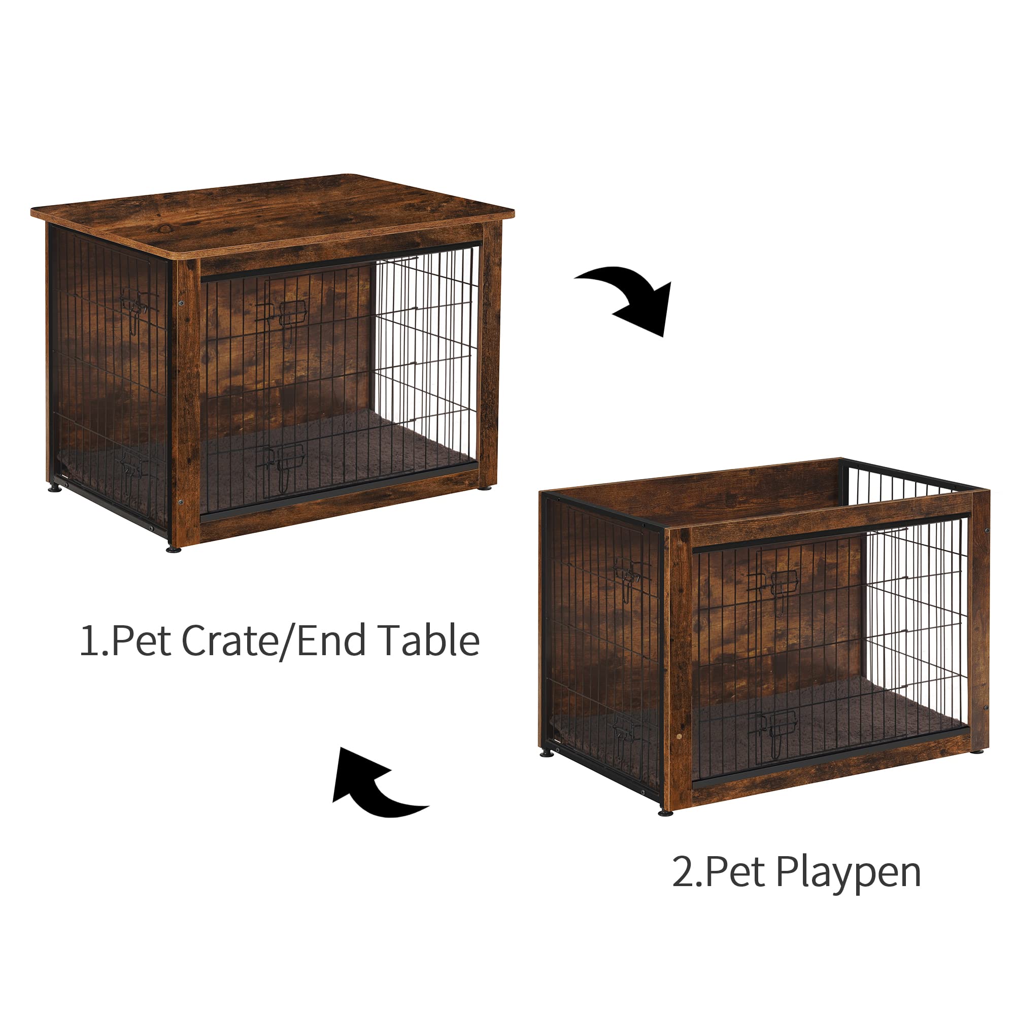 DWANTON Wooden Dog Crate Furniture with Cushion - Double Door Indoor Dog Kennel, Large Dog House & Cage (38.5