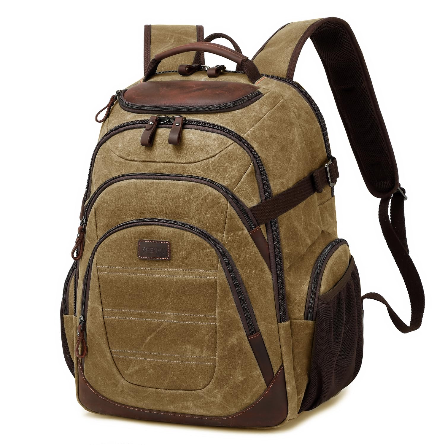 17.3 Inch Waxed Canvas Laptop Backpack for Men - XL Travel Computer Backpack with USB Charging Port, Water Resistant College Daypack & Business Backpack (Brown) - Perfect for Work Commute, Campus Use & Airplane Travel