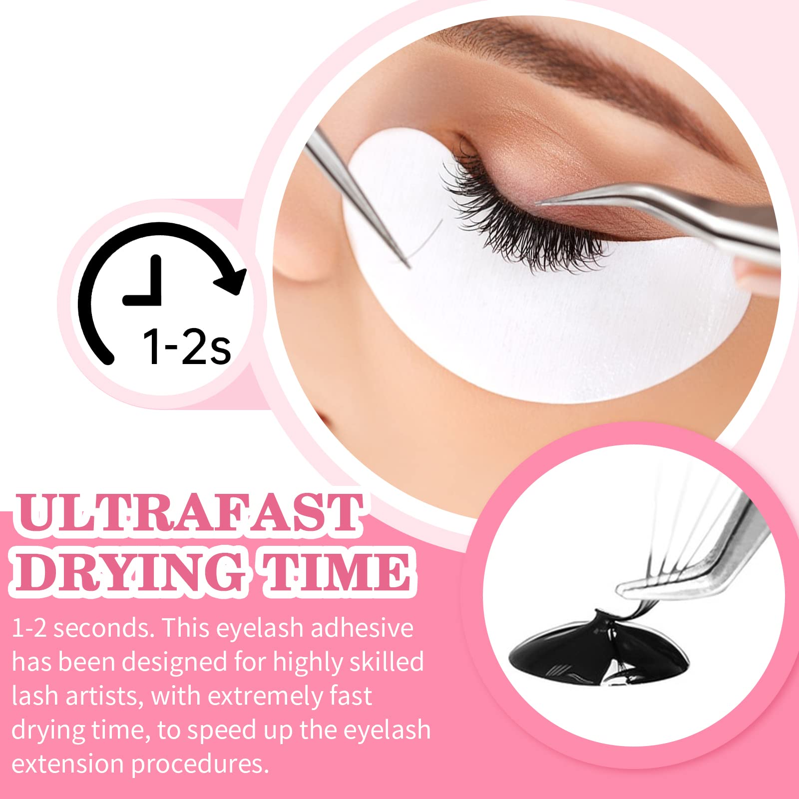 Professional Eyelash Extension Glue 2 Pack - Extra Strong Hold Black Lash Adhesive, Fast Drying 1-2 Seconds, Long Lasting 7-9 Weeks - Ideal for Salon, Home Use & DIY False Eyelash Application