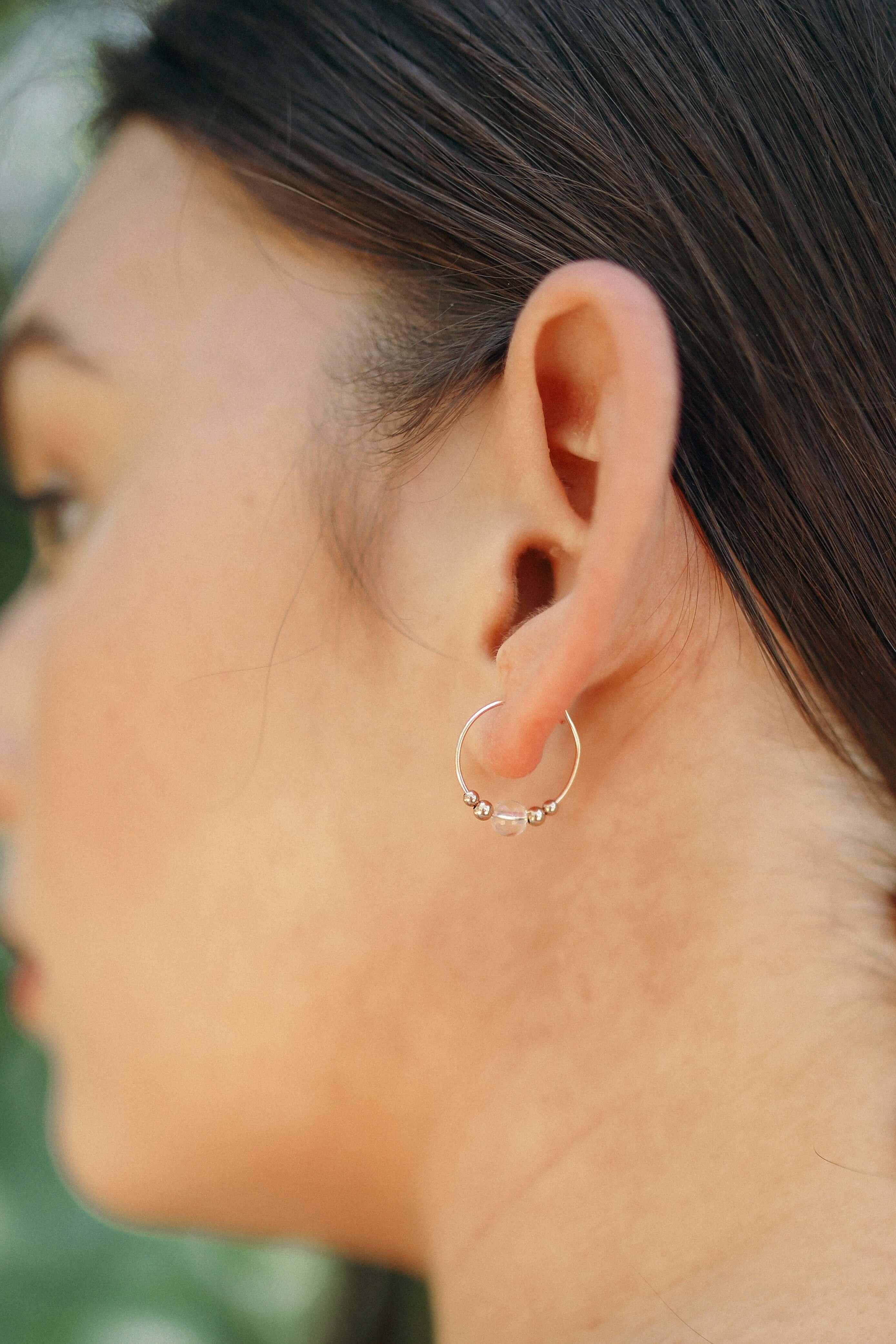 Tiny Crystal Quartz Bead Hoop Earrings - Elegant Dainty Jewelry for Women, Perfect for Everyday Wear & Special Occasions