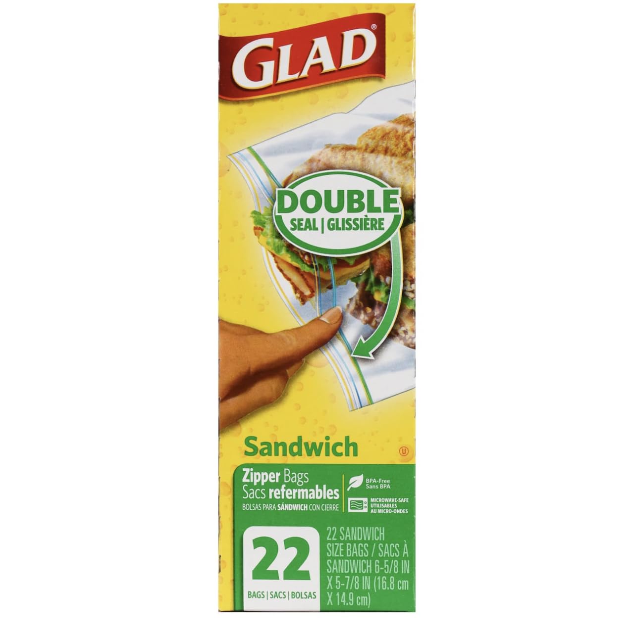 Glad Sandwich Zipper Bags - 22 Count Resealable Food Storage Bags for Lunch, Meal Prep & Leftovers | BPA-Free Plastic Freezer Bags for Freshness | Sandwich Bags for School, Work & Picnics