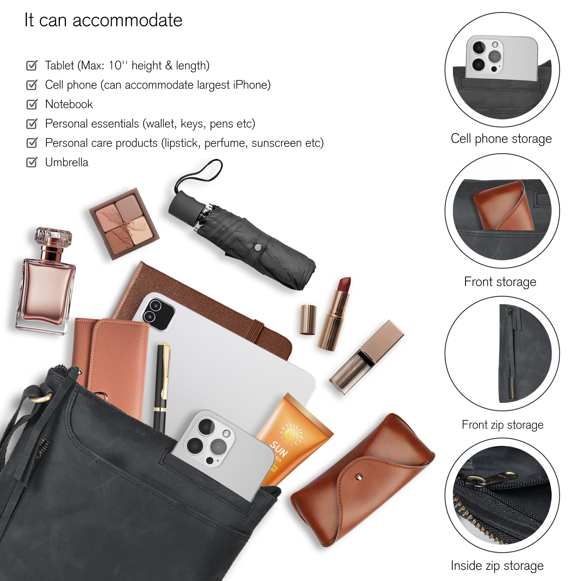 Stylish Leather Crossbody Bags for Women - Fashionable Sling Handbags with Adjustable Strap - Medium Size Shoulder Purse for Everyday Use | Perfect for Work, Travel & Shopping