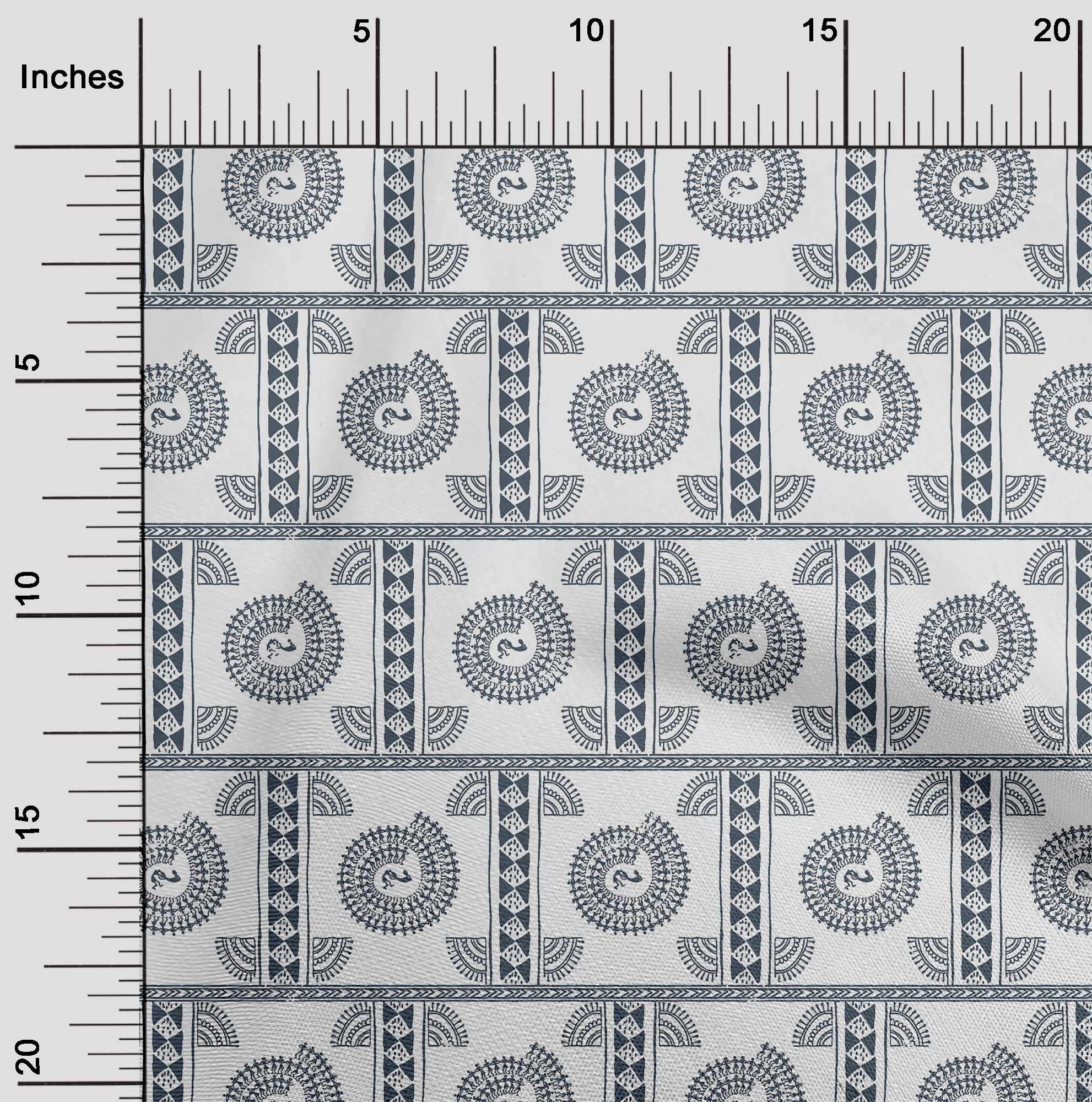 oneOone Polyester Spandex Gray Asian Floral Print Fabric by The Yard - 56 Inch Wide Dress Material for DIY Clothing, Home Decor & Craft Projects
