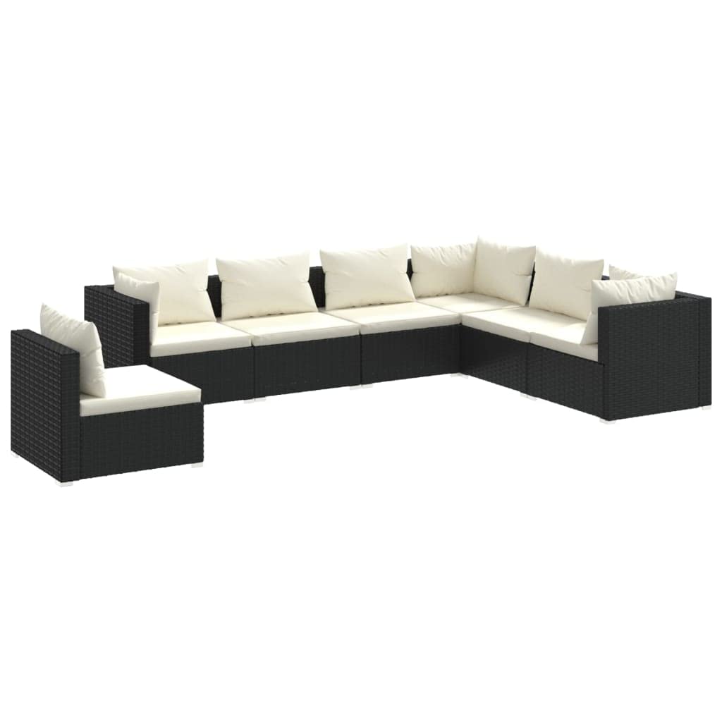 vidaXL 7-Piece Patio Lounge Set with Cushions - Black Poly Rattan Outdoor Furniture - Comfortable & Durable Garden Sofa Set - Perfect for Backyard, Poolside & Terrace Relaxation