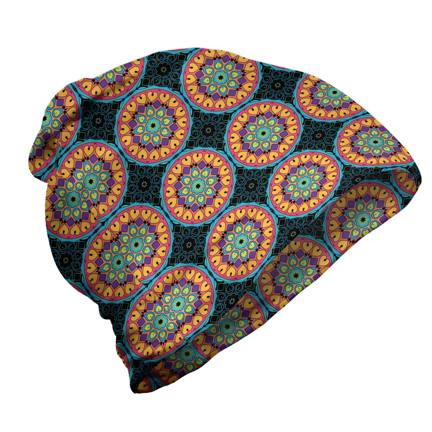 Ambesonne Unisex Beanie - Colorful Mandala Design for Men & Women - Warm Winter Hat for Hiking, Camping, and Outdoor Activities