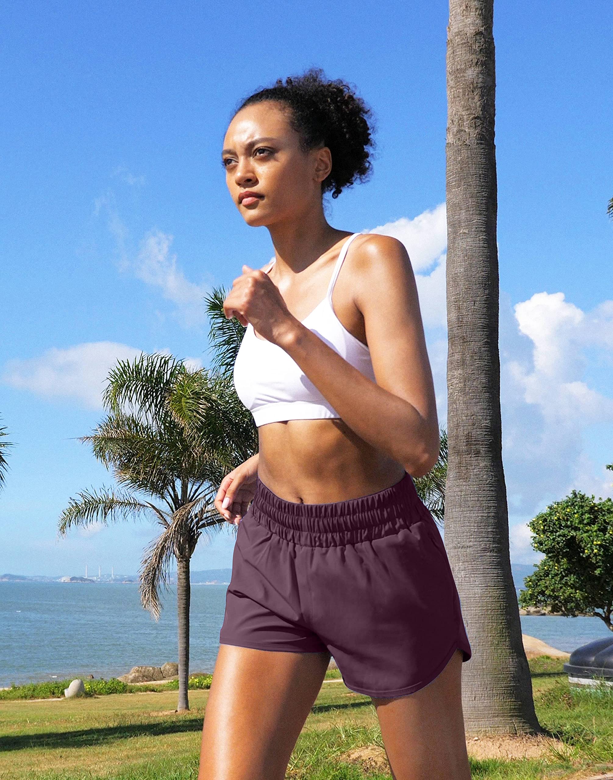SANTINY High Waisted Running Shorts for Women with Zip Pockets - Athletic Workout Gym Shorts with Liner - Perfect for Jogging, Yoga & Fitness Training