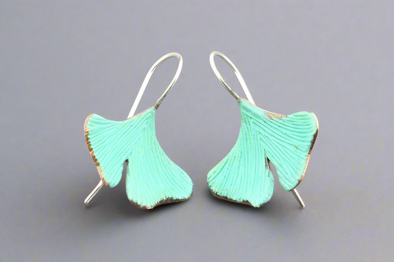 Large Copper Patina Ginkgo Leaf Earrings for Women - Handmade Boho Dangle Earrings - Perfect for Fall Fashion & Holiday Gifts