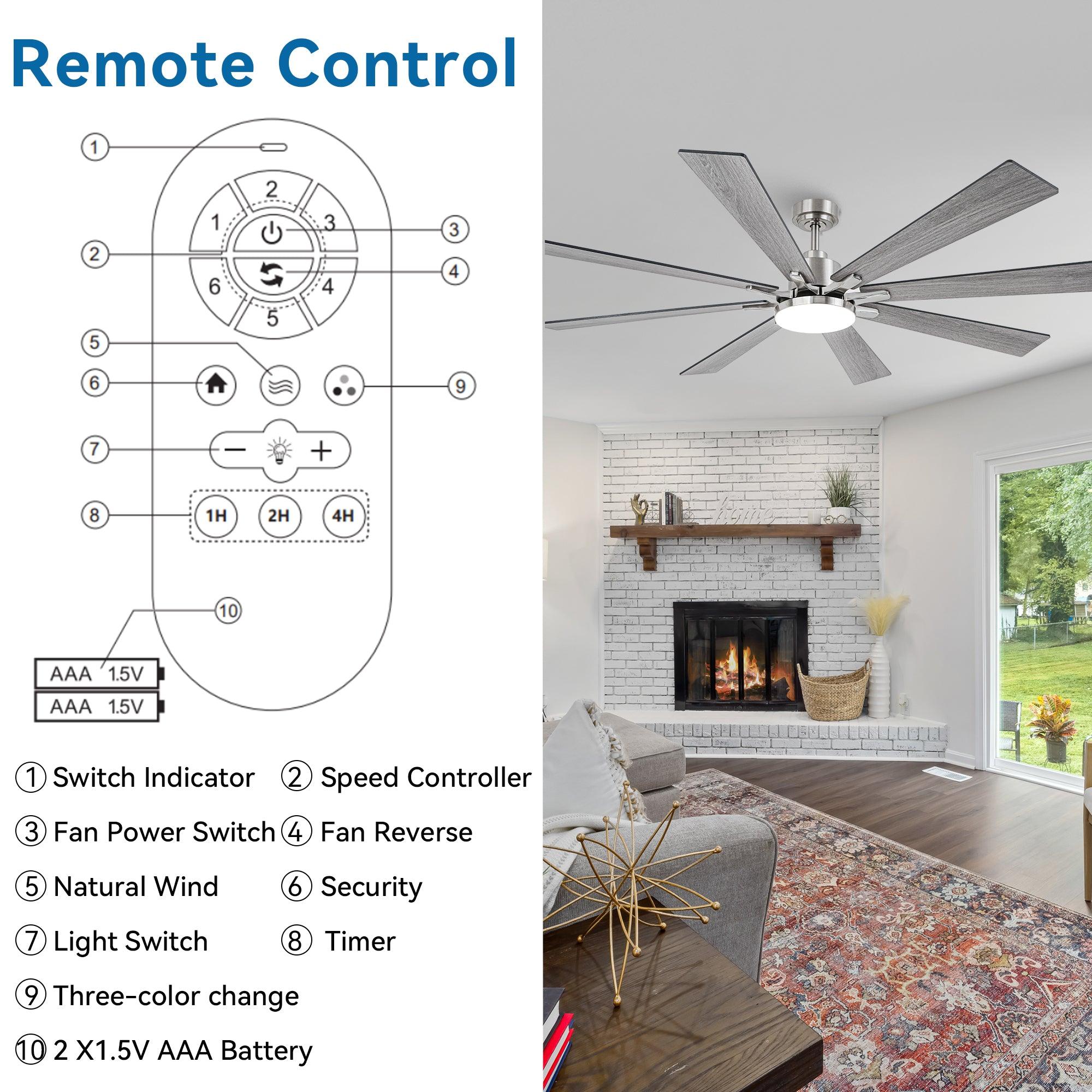 72 Inch Elbe Modern Ceiling Fan with Light Kit & Remote Control - Perfect for Living Room, Bedroom, and Large Spaces
