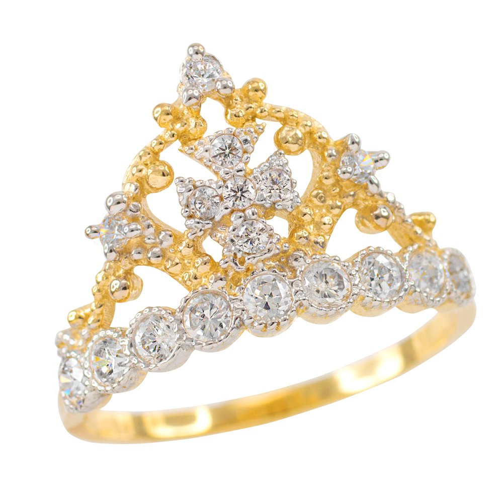 10K Yellow Gold Crown Cross CZ Band Ring - Dainty & Modern Jewelry for Women - Perfect for Everyday Wear, Gift Giving & Special Occasions