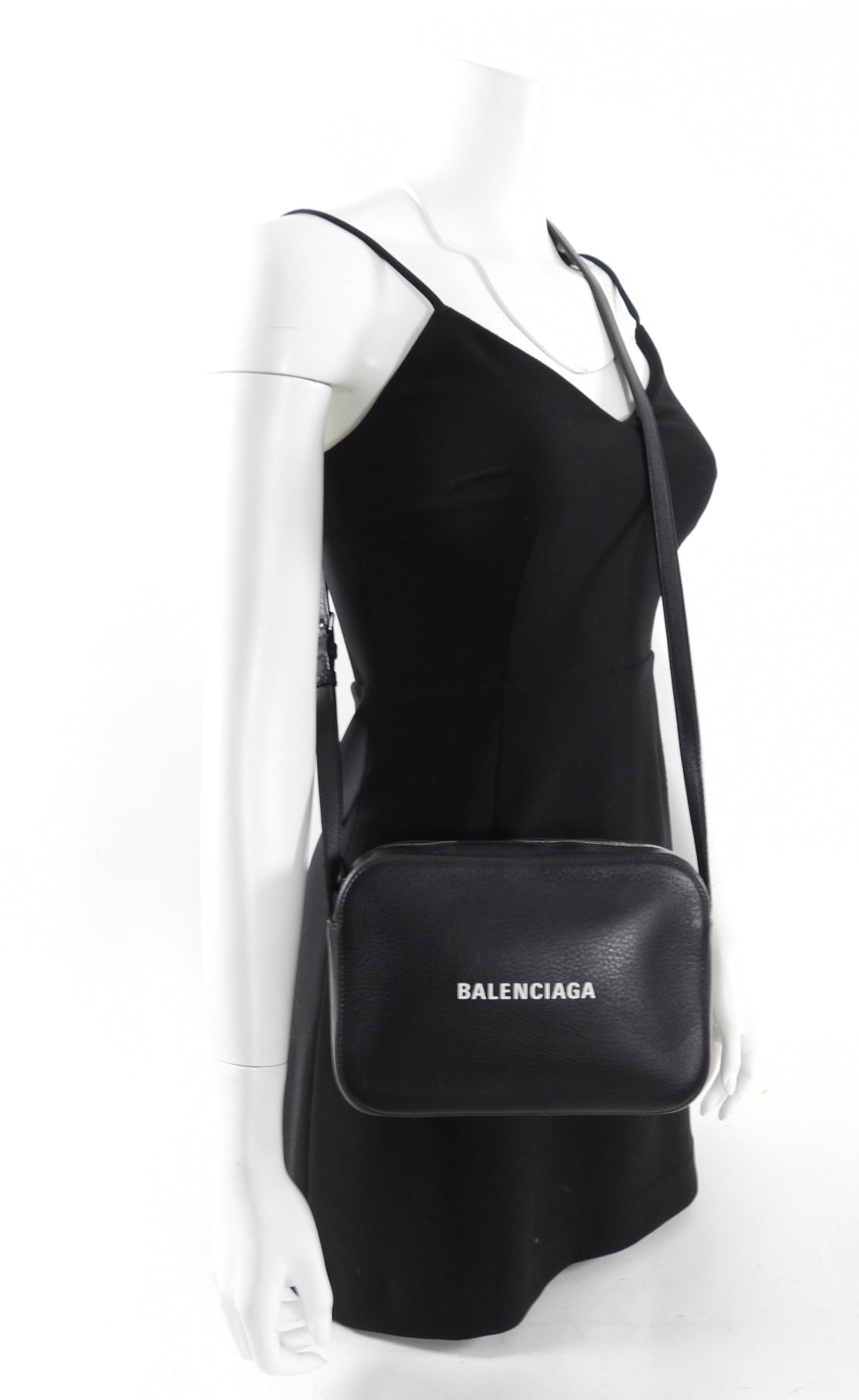 Balenciaga Black Leather Medium Everyday Camera Bag for Women - Stylish Crossbody Bag for Travel, Work & Daily Use