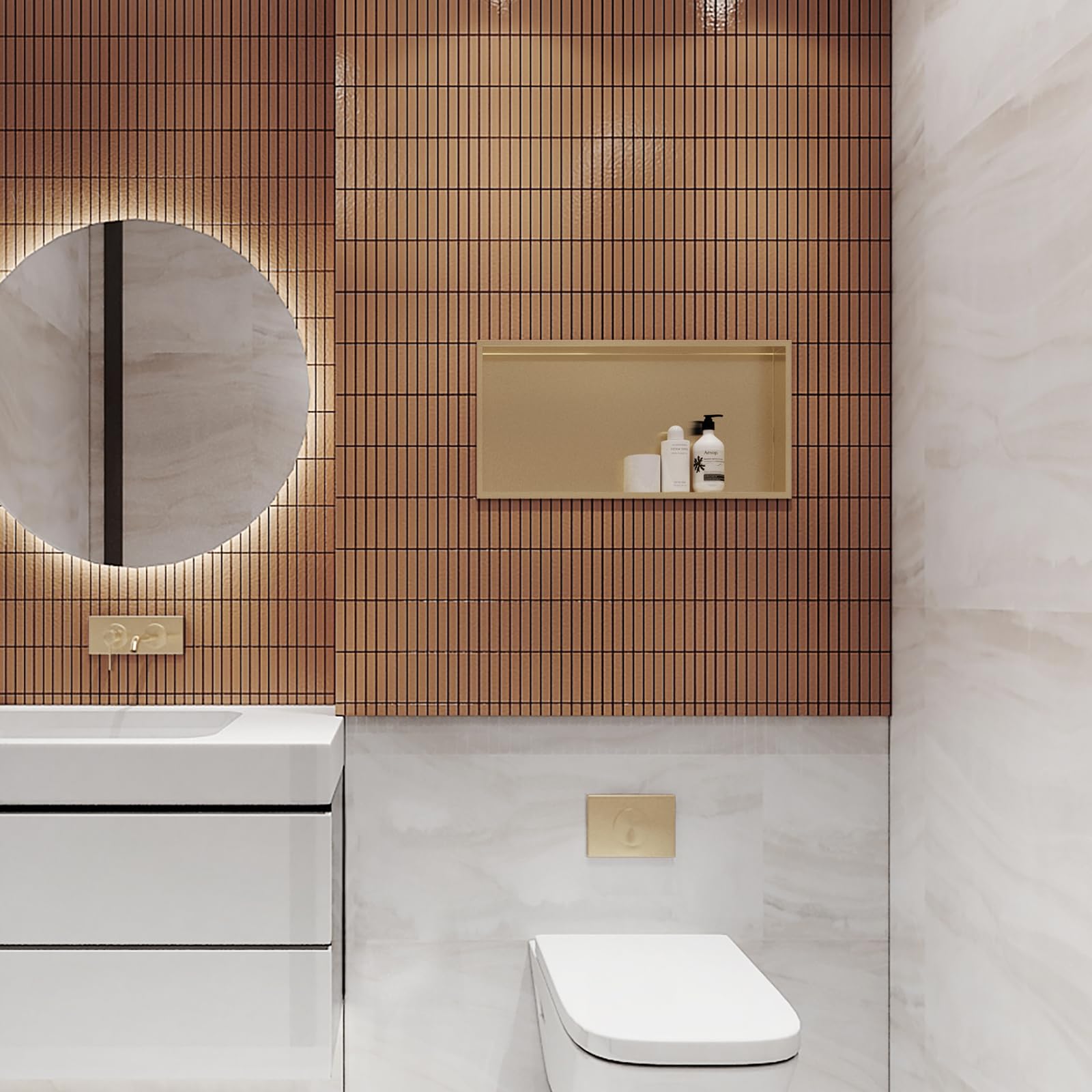Stainless Steel Shower Niche 24x12 Inch - No Tiling Required Recessed Bathroom Storage Organizer - Champagne Gold Finish for Modern Showers & Spa Bathrooms