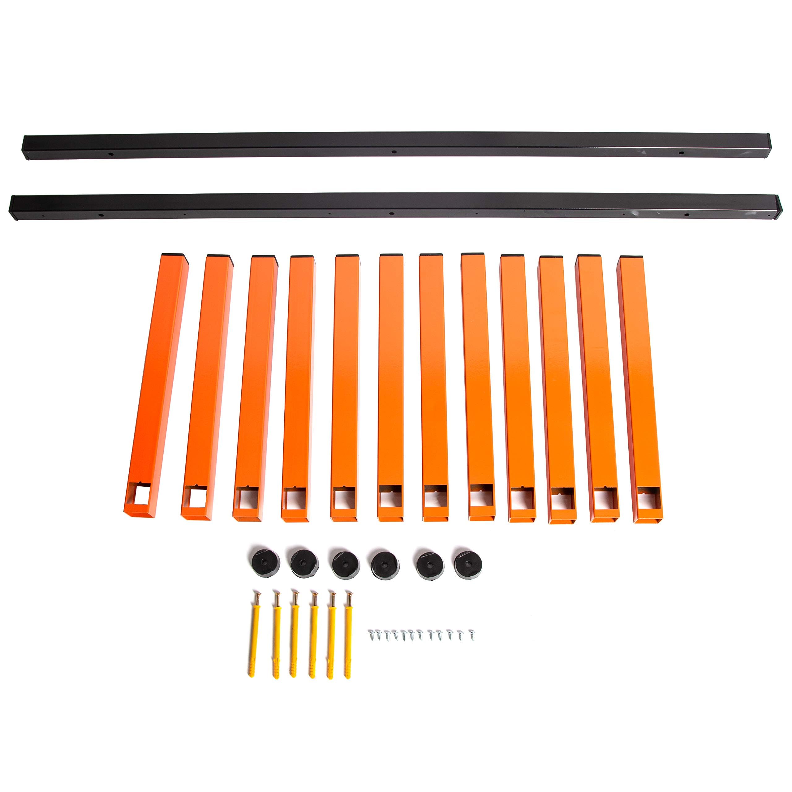 ECOTRIC Heavy Duty 6-Tier Wall Mount Lumber Rack - 600 lbs Capacity Metal Wood Storage Shelf Organizer for Indoor & Outdoor Use (Orange) - Perfect for Garage, Workshop, and Backyard Lumber Organization