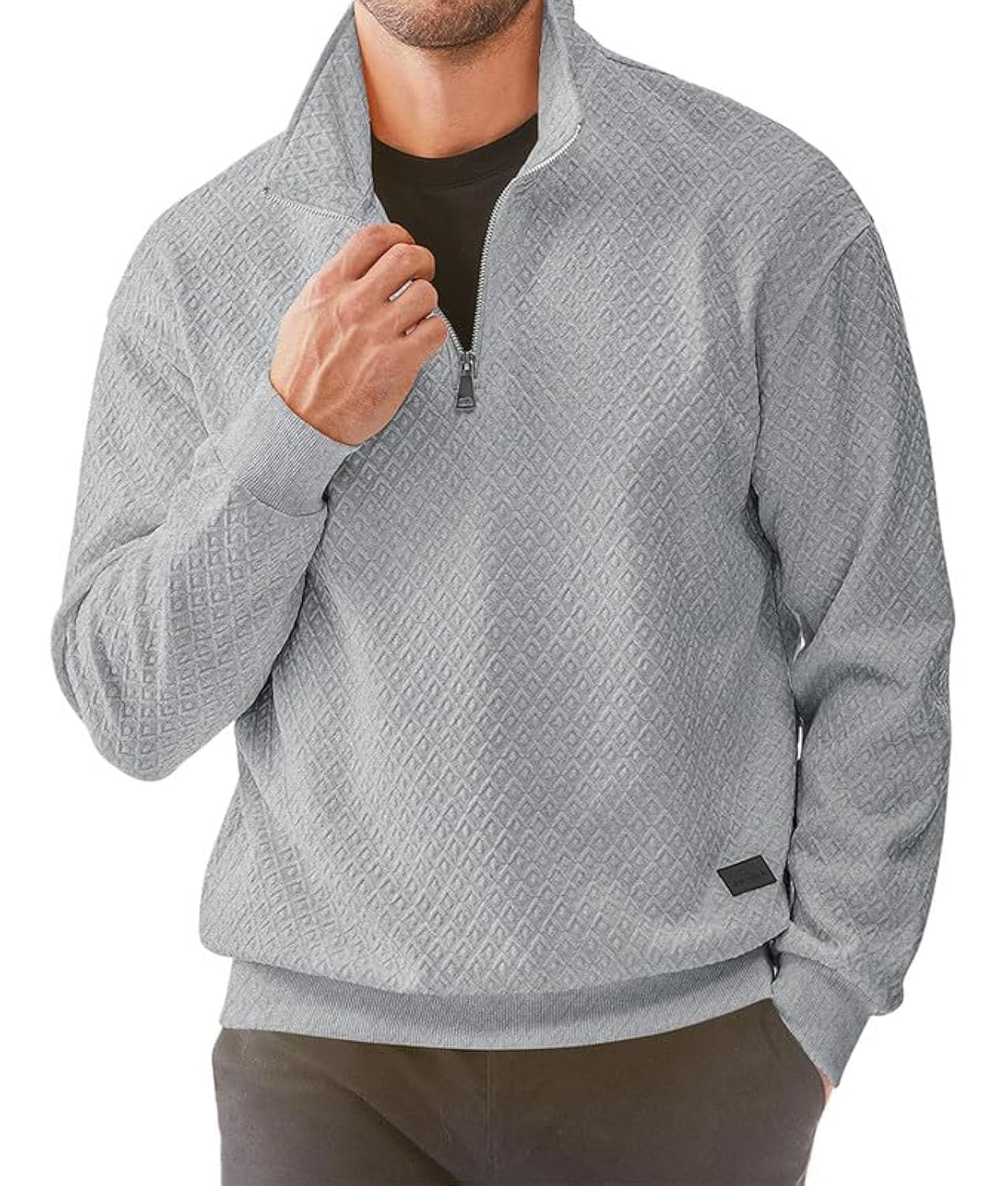 Men's Quarter Zip Sweatshirt - Casual Mock Neck Pullover Long Sleeve Geometric Texture Waffle Knit Top | Perfect for Work, Gym & Outdoor Activities