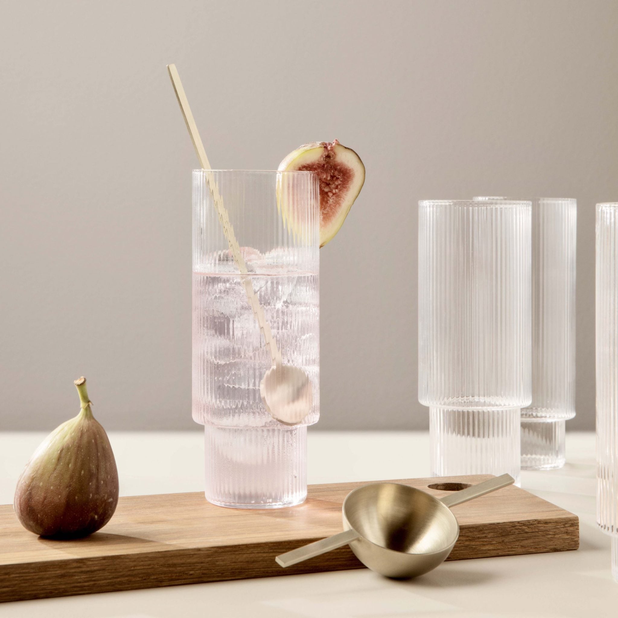 FERM LIVING Ripple Long Drink Glasses Set of 4 - Clear Glass Highball Tumblers for Cocktails, Iced Tea & Summer Beverages - Perfect for Home Bar, Parties & Outdoor Entertaining