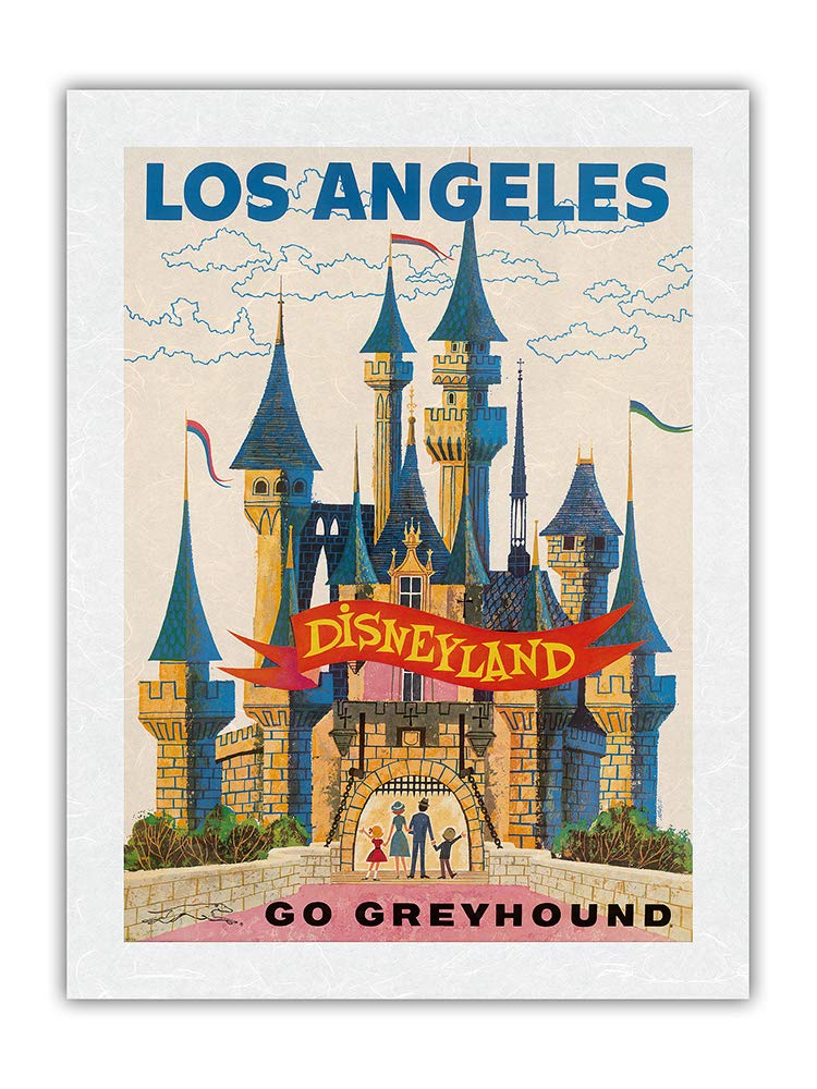 Vintage 1950s Disneyland California Travel Poster - Greyhound Bus Lines Retro Art Print 24x32 Inch - Premium Unryu Rice Paper Wall Decor for Home, Office & Disney Fan Collections