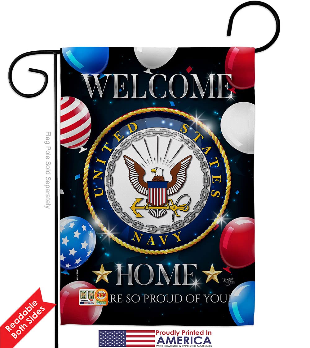Breeze Decor Navy Welcome Home Garden House Flags Kit - USN Seabee Military Veteran Retiree Official Double-Sided Yard Banner (28