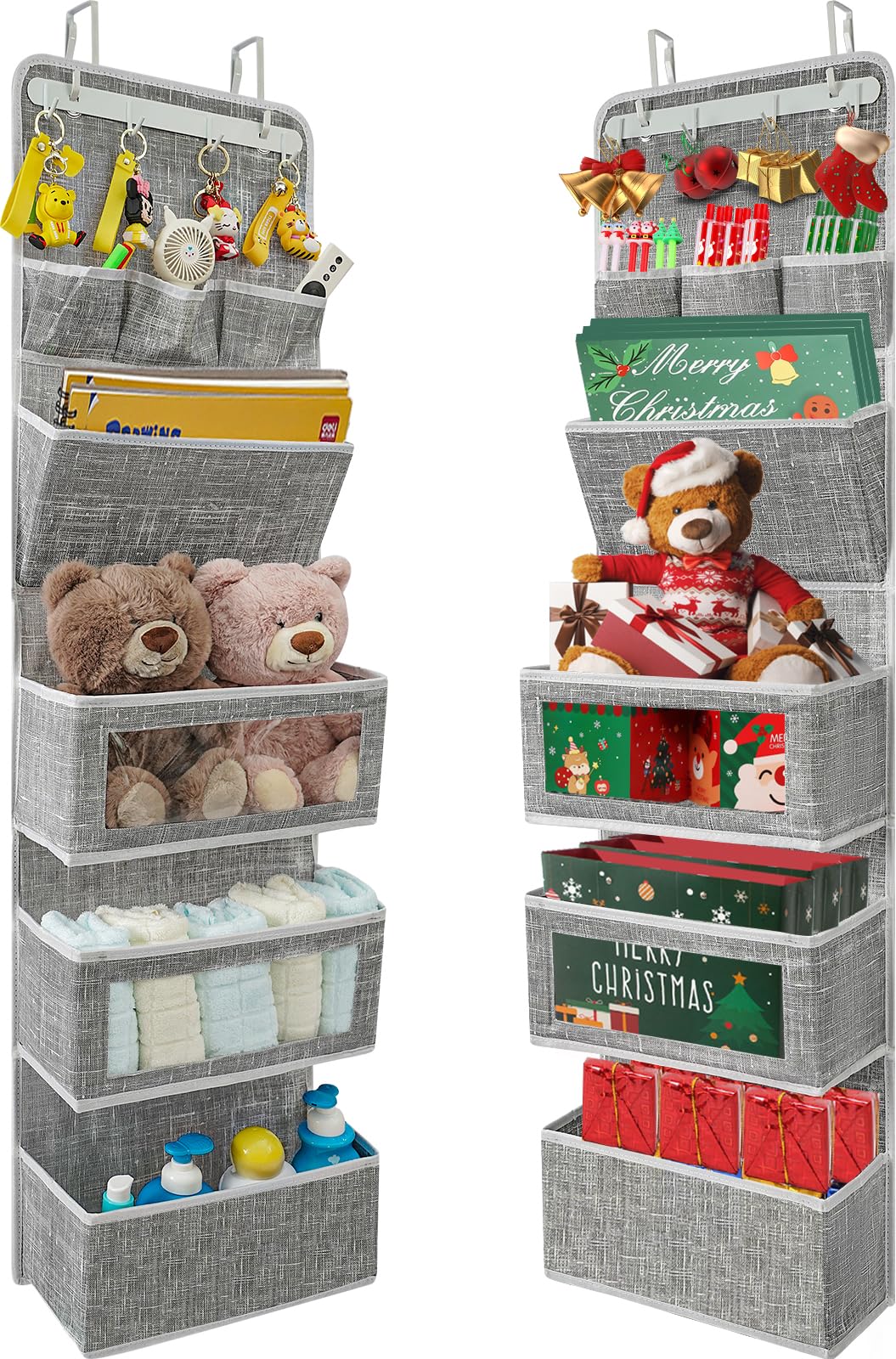 VICTORICH All-in-One Over the Door Organizer - Space Saving Behind Door Storage with Clear Pockets & Wall File Holder - Perfect for Bedroom, Bathroom & Office Organization (Grid Gray)