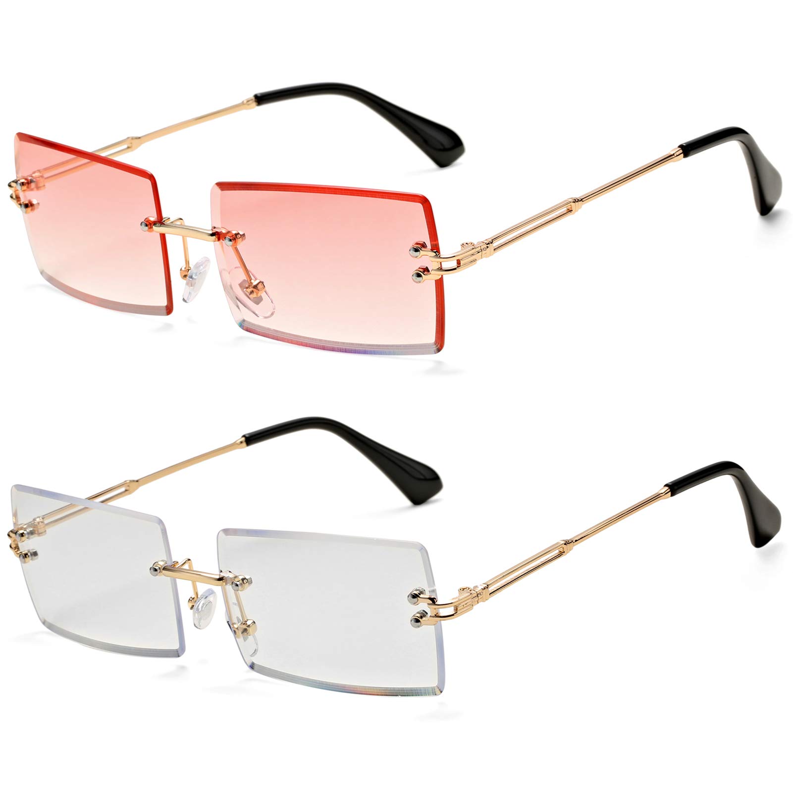 Stylish Rimless Square Sunglasses for Women & Men - UV400 Protection, Lightweight & Trendy - Perfect for Driving, Beach, and Outdoor Activities