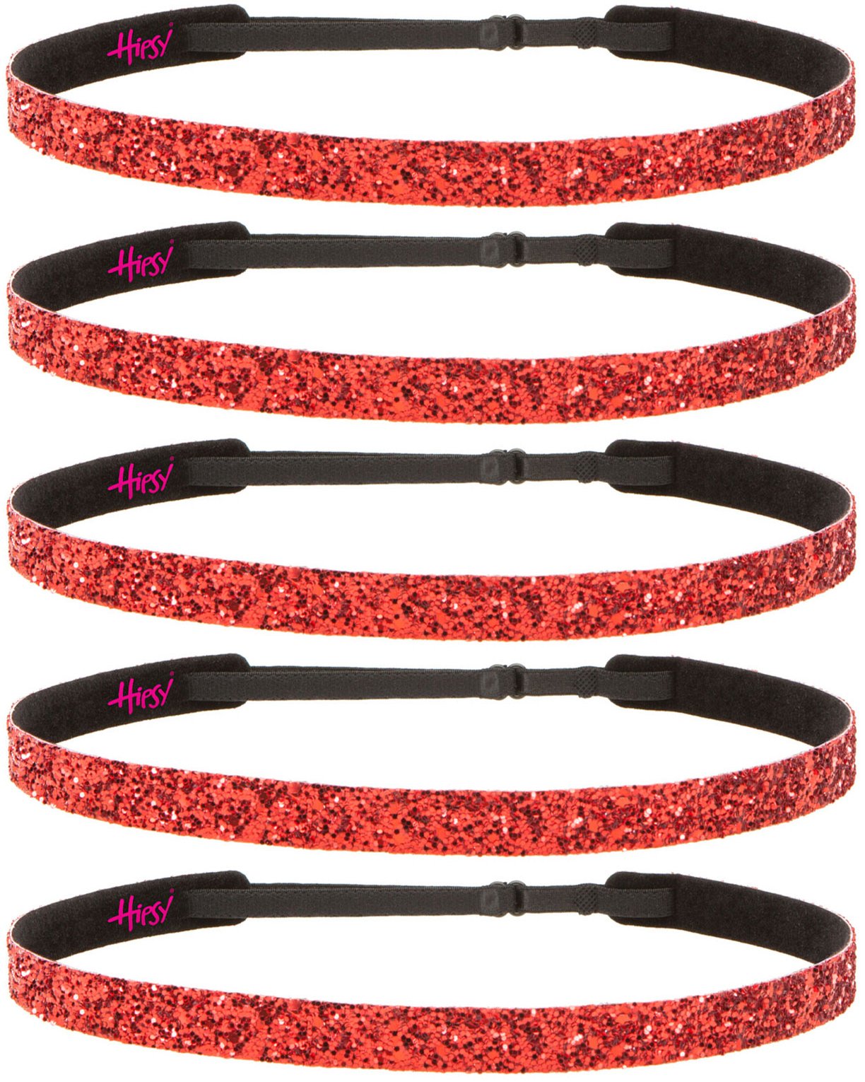 Hipsy 5-Pack No Slip Adjustable Red Glitter Cheerleading Headbands for Girls & Teens - Perfect for Dance, Gymnastics, Sports and School Spirit Events