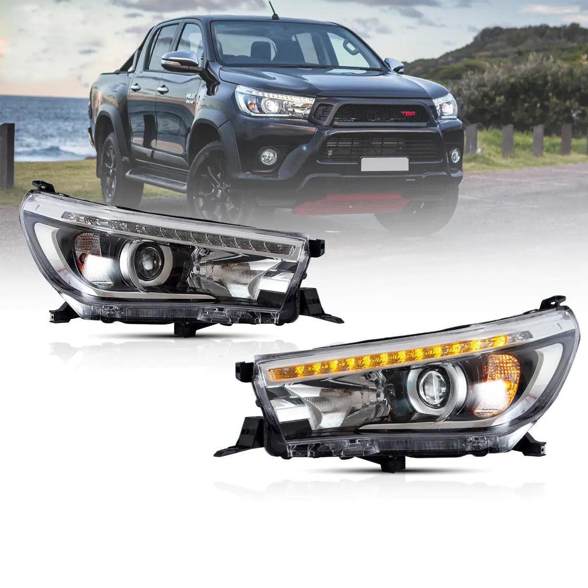 LED Headlight Assembly Dual Beam Projector Black Compatible with 2015-2020 Toyota Hilux SR5 8th Gen (GUN125, GUN126R) Pre-Facelift - Upgrade Your Night Driving Safety & Style
