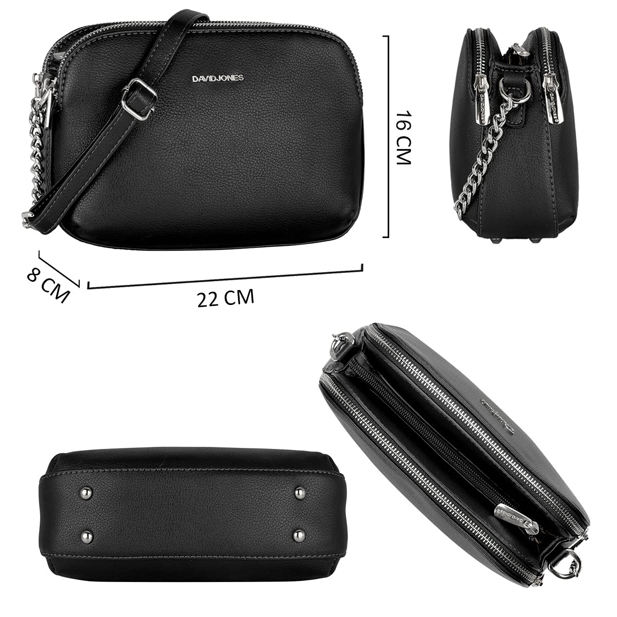 David Jones Women's Small Crossbody Bag - PU Leather Shoulder Purse with Zipper & Multi-Pockets | Elegant Saddle Handbag for Work, Travel & Everyday Use | Classic City Messenger Bag for Ladies (Office, Shopping, Date Night)