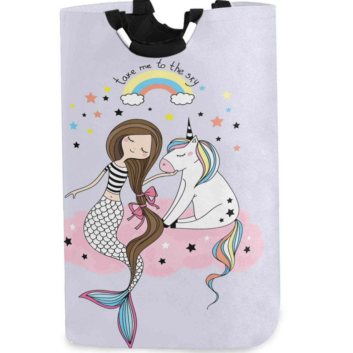 Visesunny Unicorn Mermaid Rainbow Large Laundry Bag - Collapsible Oxford Fabric Laundry Hamper with Handles, Foldable Portable Dirty Clothes Basket, Waterproof Washing Bin for Kids Room, Dorm, Travel & Camping