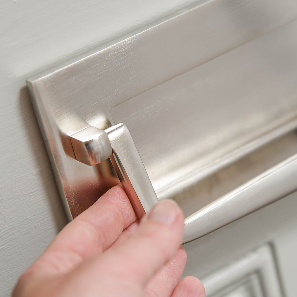 Satin Nickel Marlborough Letterplate with Clapper - Elegant Mail Slot for Front Door - Perfect for Home, Office & Apartment Entryways