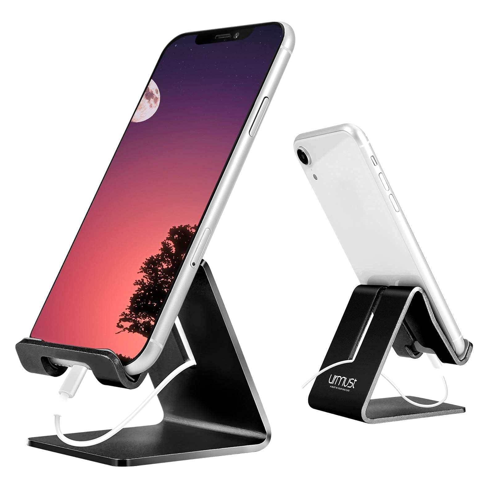 Urmust Ergonomic Adjustable Laptop Stand & Phone Holder Set (Black) - Perfect for Home Office, Workstation & Remote Work Setup