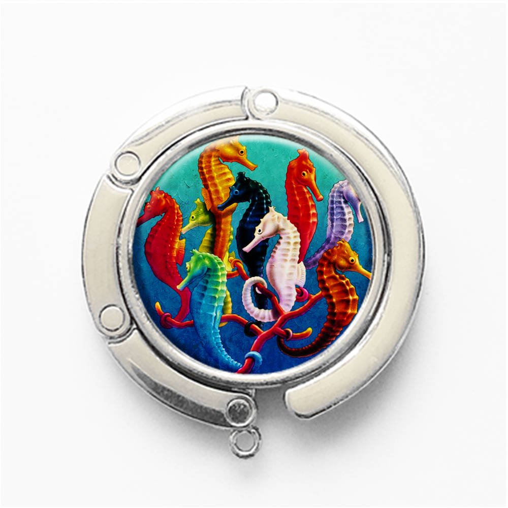 RhyNSky Seahorse-Shaped Foldable Purse Hanger - Cute Animal Design Handbag Hook for Tables & Desks | Perfect for Restaurants, Cafes, and Home Use - Model C202