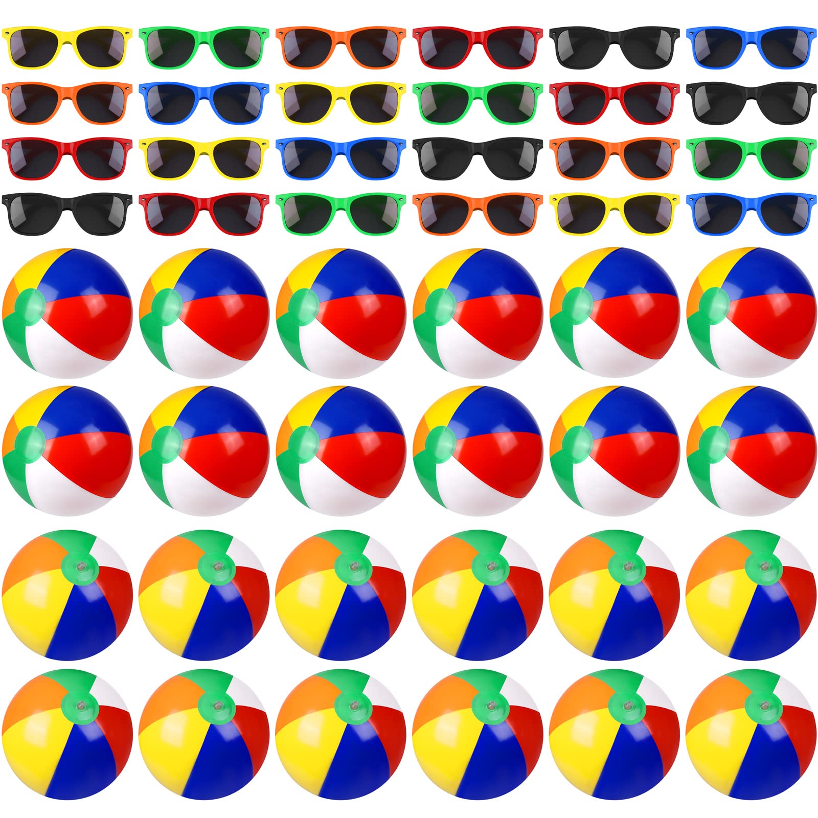 Elcoho 48 Pieces Pool and Beach Party Favors - Inflatable Beach Balls, Sunglasses for Adults, Summer Water Fun Toys - Perfect for Pool Parties, Beach Trips, Park Outings, Backyard BBQs, and Summer Celebrations