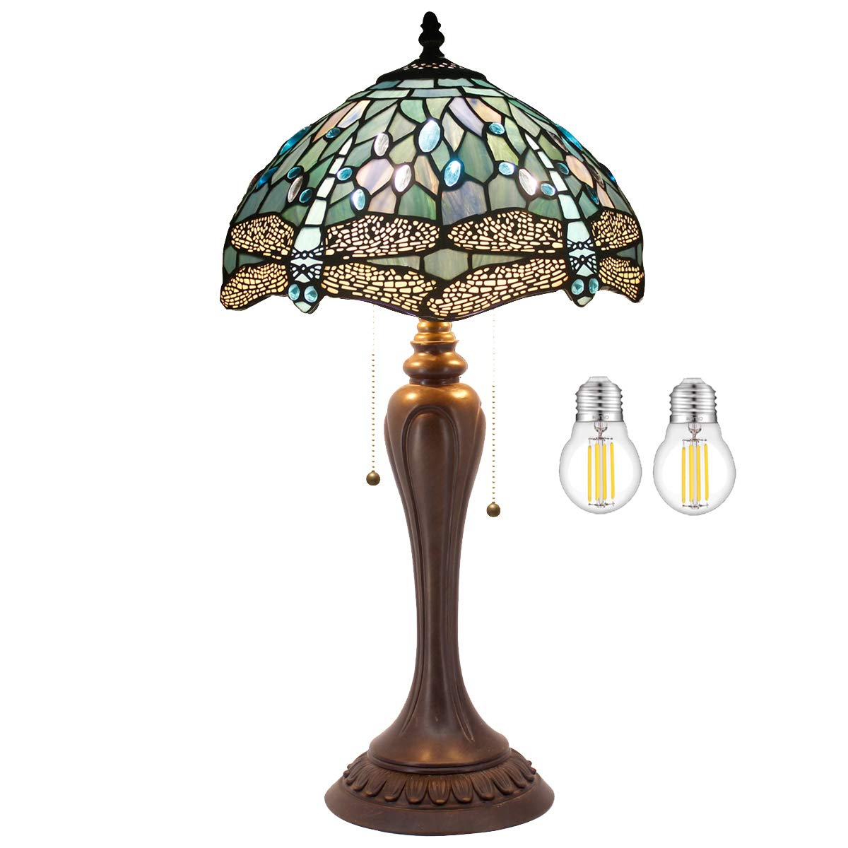 Tiffany Style Sea Blue Stained Glass Dragonfly Table Lamp - 12x12x22 Inches Bedside Reading Light for Bedroom, Living Room & Home Office Decor - Perfect for Nightstands, Desks & Cozy Reading Nooks (S147 Series)