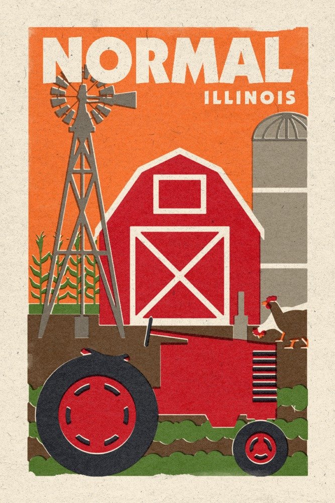 Normal Illinois Country Woodblock Art Print - 36x54 Giclee Gallery Quality Travel Poster - Vintage Style Wall Decor for Home, Office & Cabin - Perfect for Midwest Travel Lovers & Americana Collectors