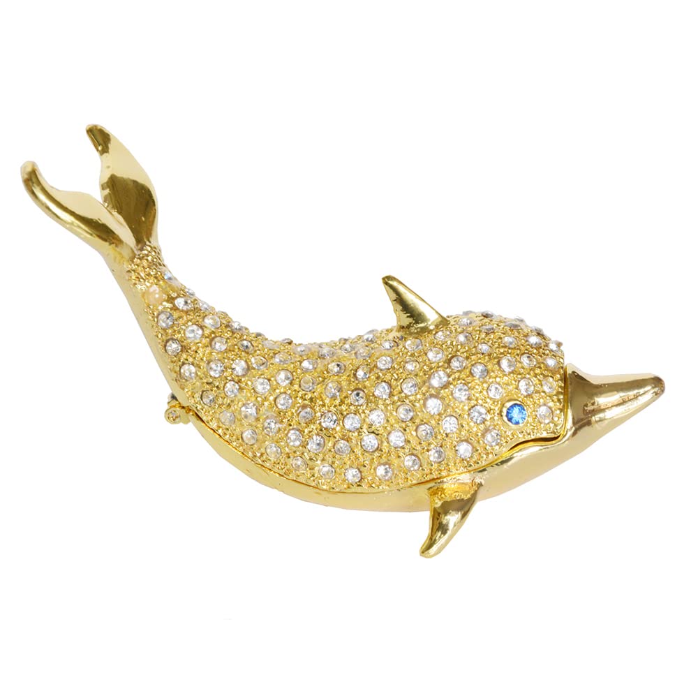 HXSCOO Gold Dolphin Trinket Jewelry Box - Nautical Themed Ring Holder & Small Treasure Storage - Perfect for Beach Weddings, Vacation Home Decor, and Ocean Lover Gifts