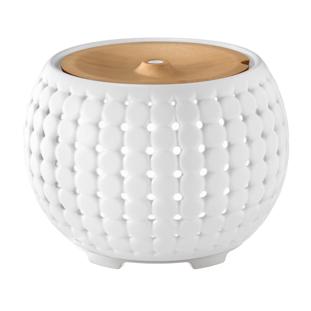 Ellia Gather Ultrasonic Aroma Diffuser - 200mL Ceramic & Wood Essential Oil Diffuser with Color-Changing LED Lights, 10H Continuous & 20H Intermittent Runtime, Humidifier & Mood Sounds for Home, Office, Yoga & Spa Relaxation (White, Essential Oil Not Included)