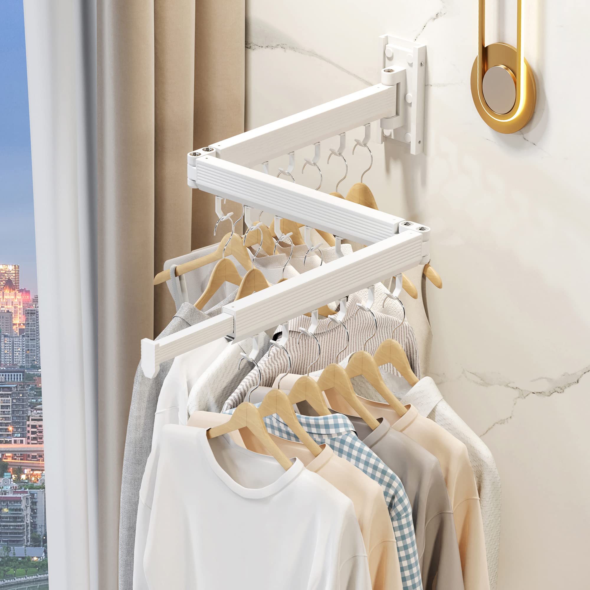 Wall Mounted Drying Rack - Foldable & Retractable for Laundry - White