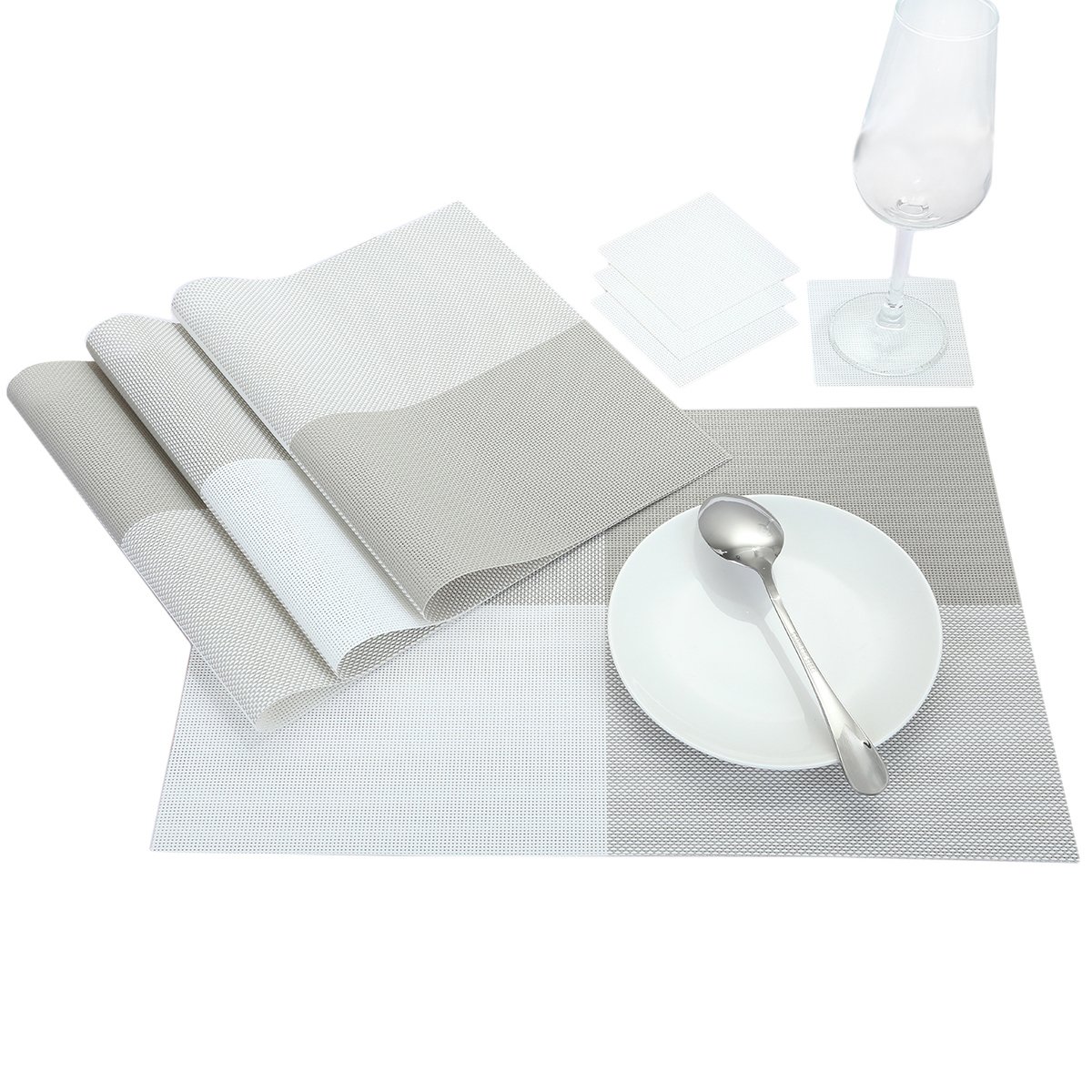 MookaiteDecor Set of 4 Heat-Resistant PVC Placemats & Coasters - Stain Proof, Washable Table Mats for Kitchen & Dining Room - Perfect for Everyday Meals, Dinner Parties & Home Decor