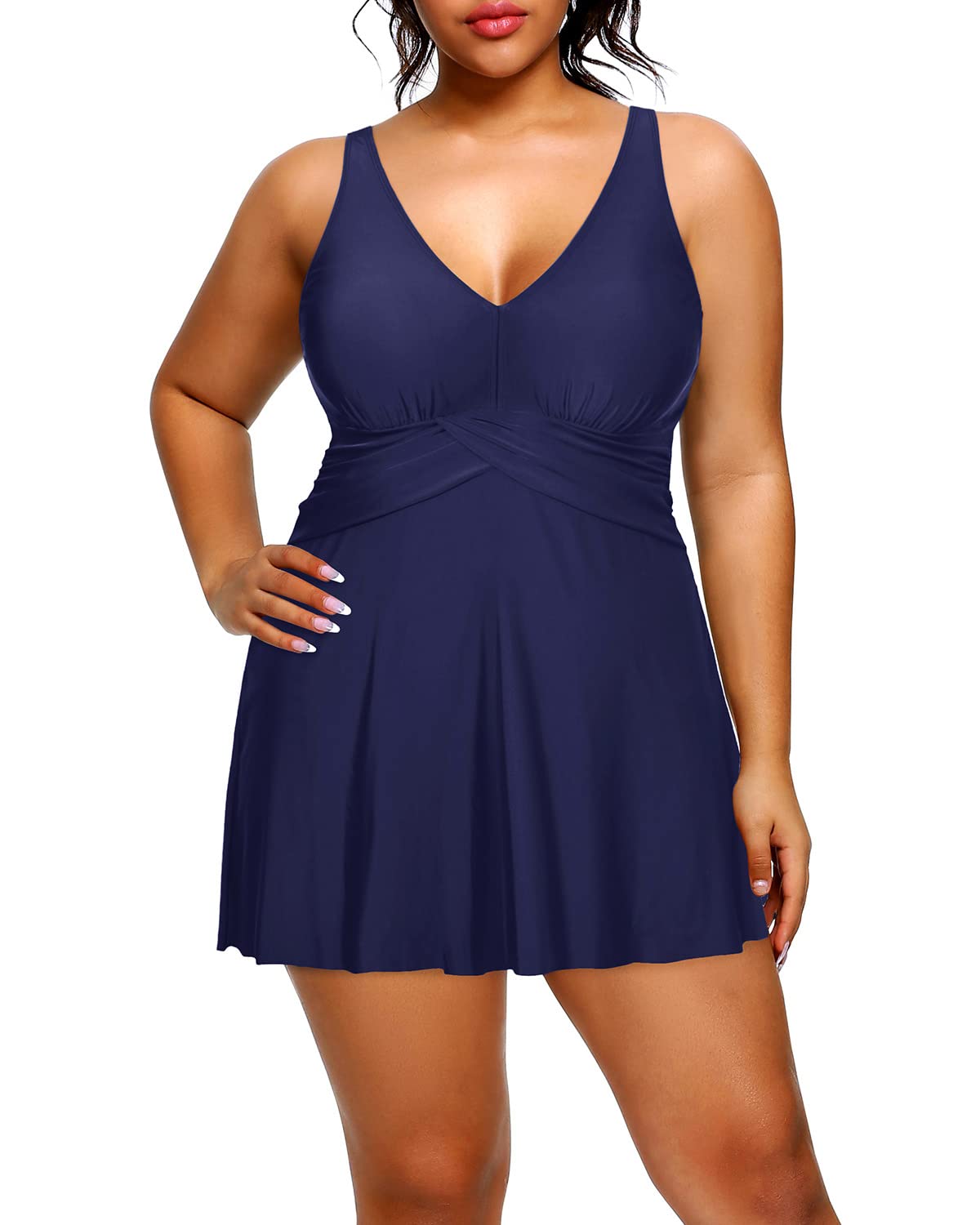 Holipick Plus Size Swim Dress for Women - One Piece Swimsuit with Skirt, V Neck & Tummy Control Bathing Suit | Beach, Pool & Vacation Wear